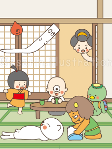 和室にいる妖怪のイラスト