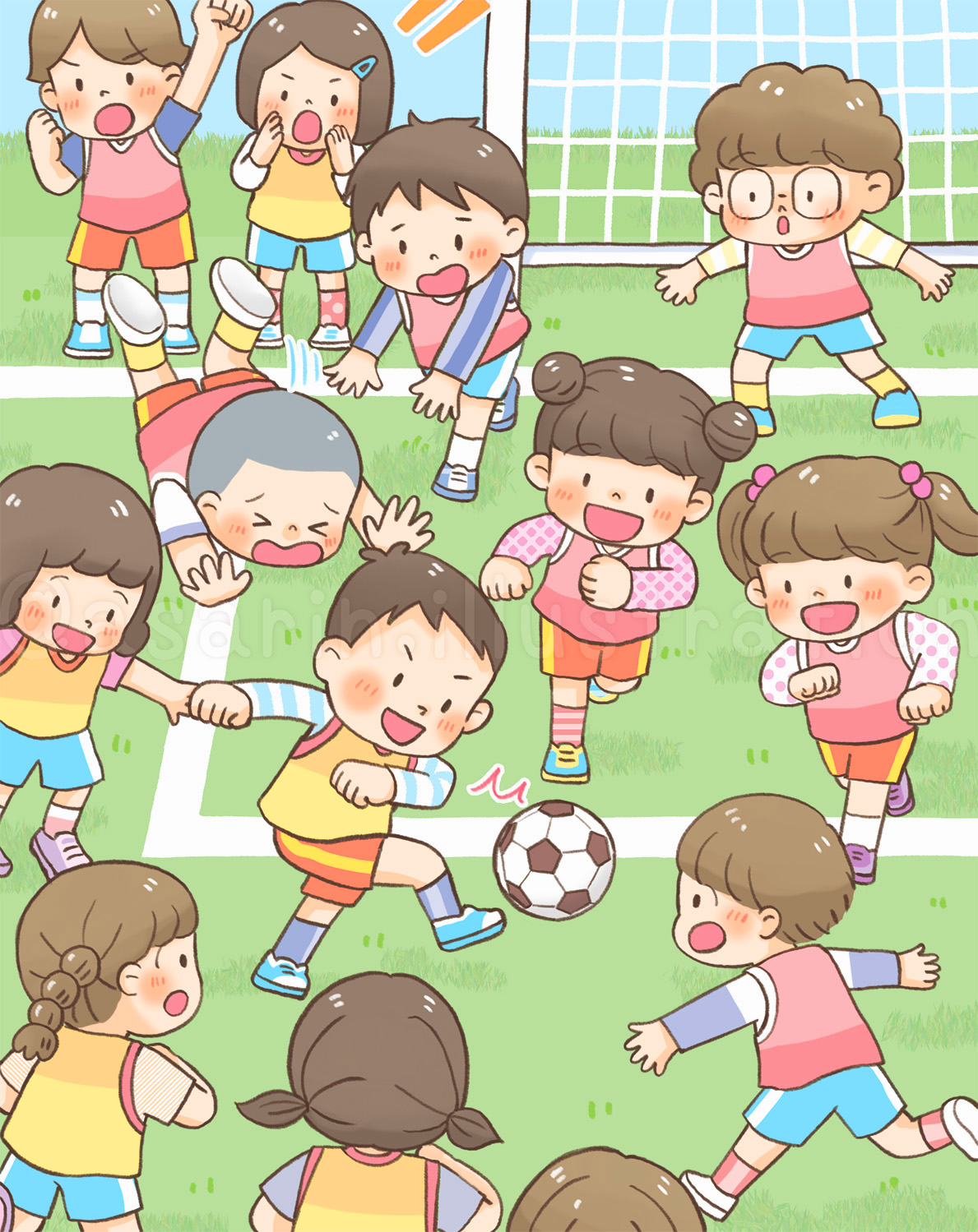 サッカーをする子どもたちのイラスト