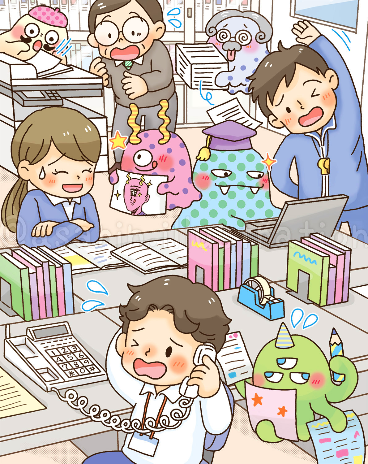 職員室の先生たちのイラスト